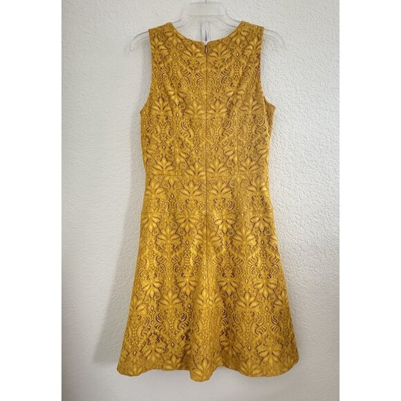 Vince Camuto Lace Fit & Flare Mini Dress Womens‎ Size 8 Mustard Yellow Party Fun - Picture 4 of 13